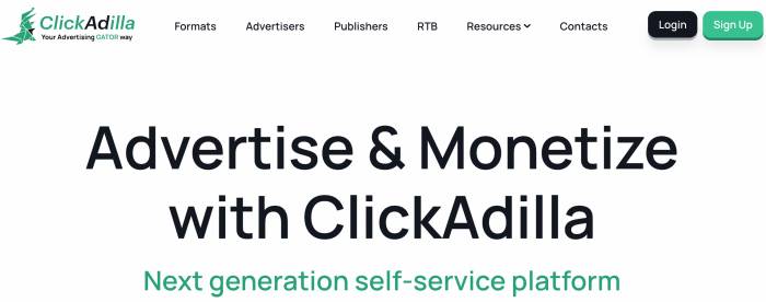clickadilla homepage for best native ad networks