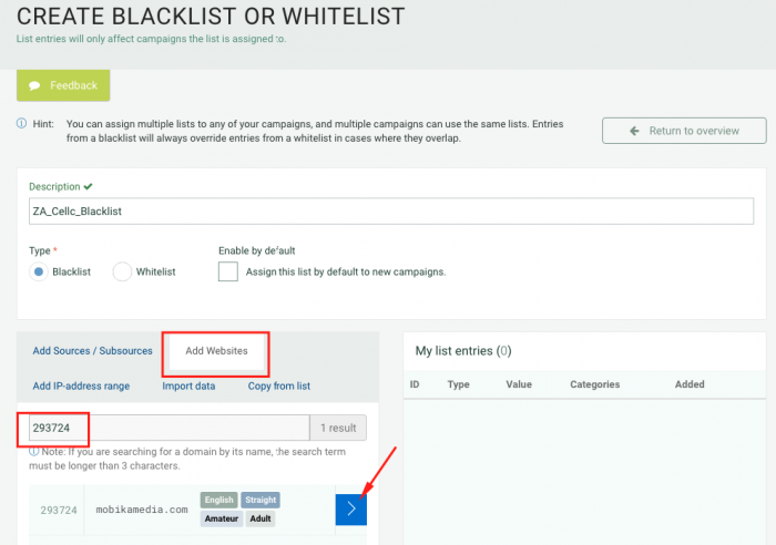 create blacklist or whitelist on plugrush